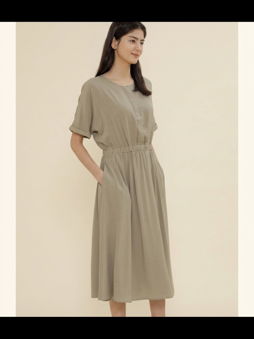 Konny Viscose Elastic Midi Dress - Minimalist Neutral Breastfeeding Maternity L